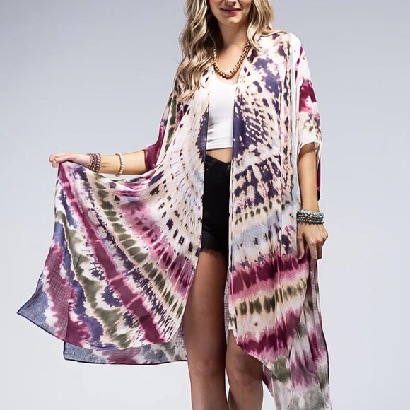Bohemian Purple Dream Tie Dye Dainty Kimono - Picture 1 of 5